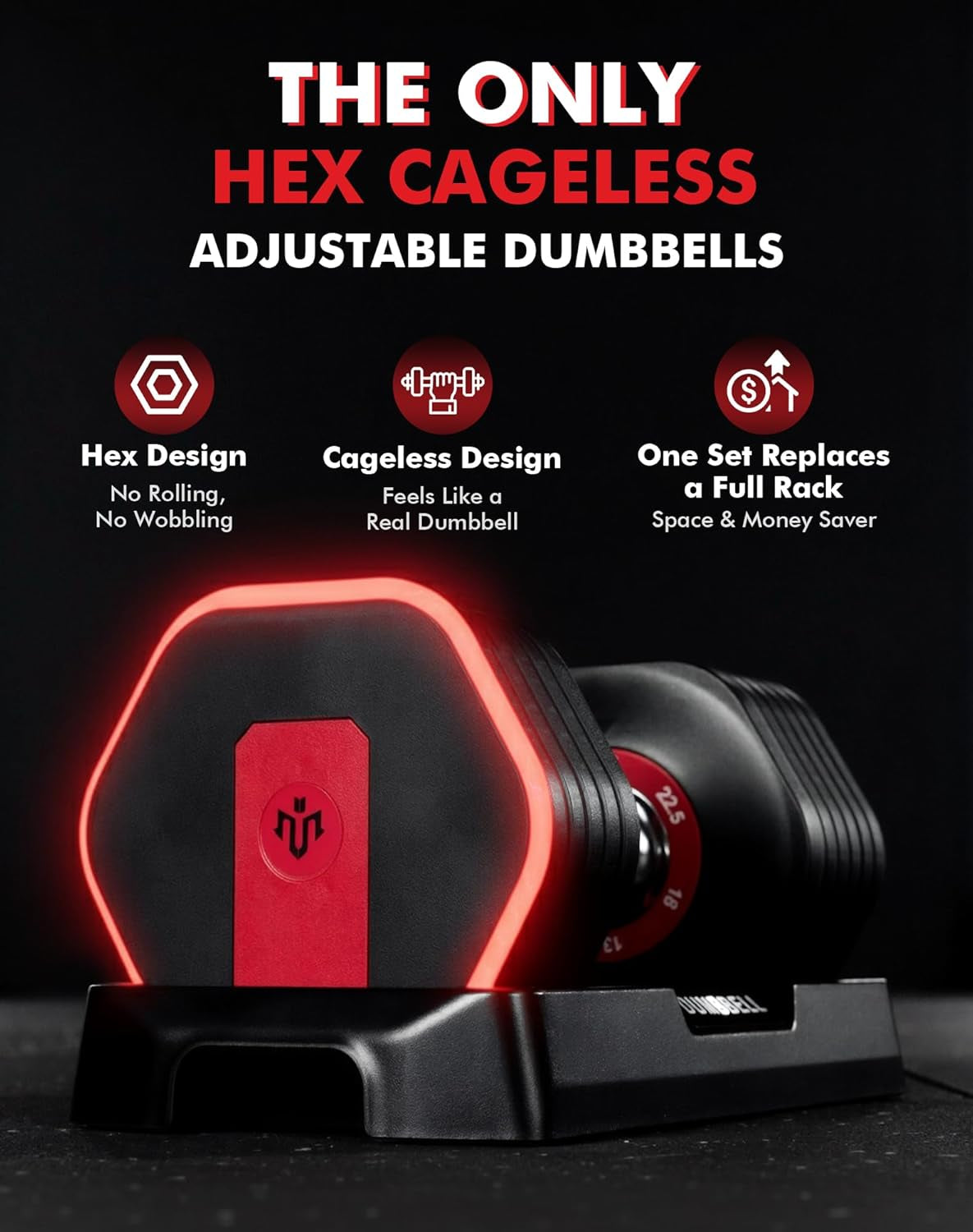 Elevate Your Home Workouts with the Hex Cageless Adjustable Dumbbells Set of 2 - 6-in-1 Space-Saving Solution for Strength Training