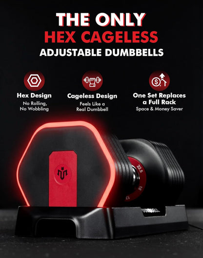 Elevate Your Home Workouts with the Hex Cageless Adjustable Dumbbells Set of 2 - 6-in-1 Space-Saving Solution for Strength Training