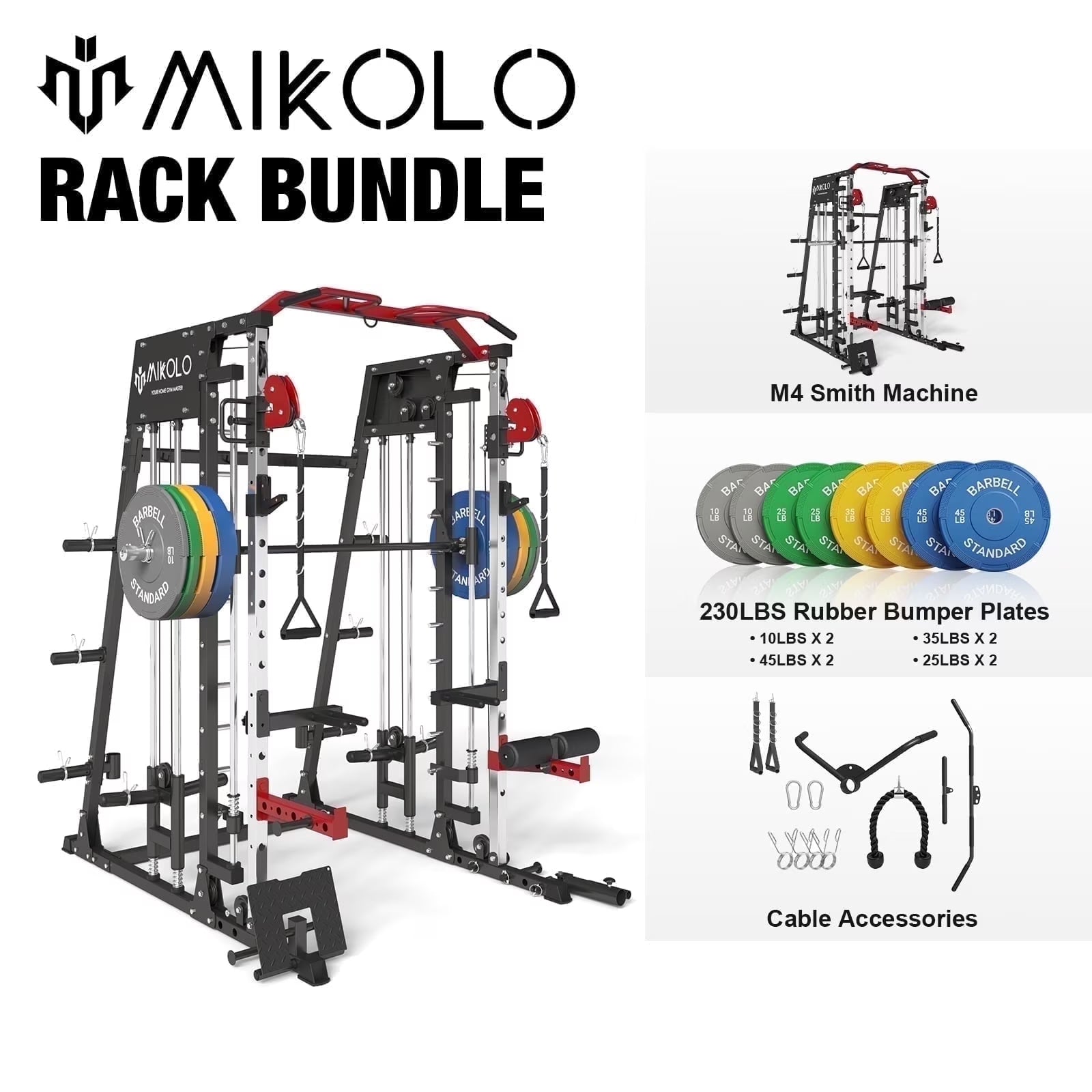 Smith Machine Home Gym, 2200 Lbs Power Rack Cage with Cable Crossover, Weight Bar, 360° Landmine, Barbell Holders and Other Attachments, Total Body Strength Training Cage