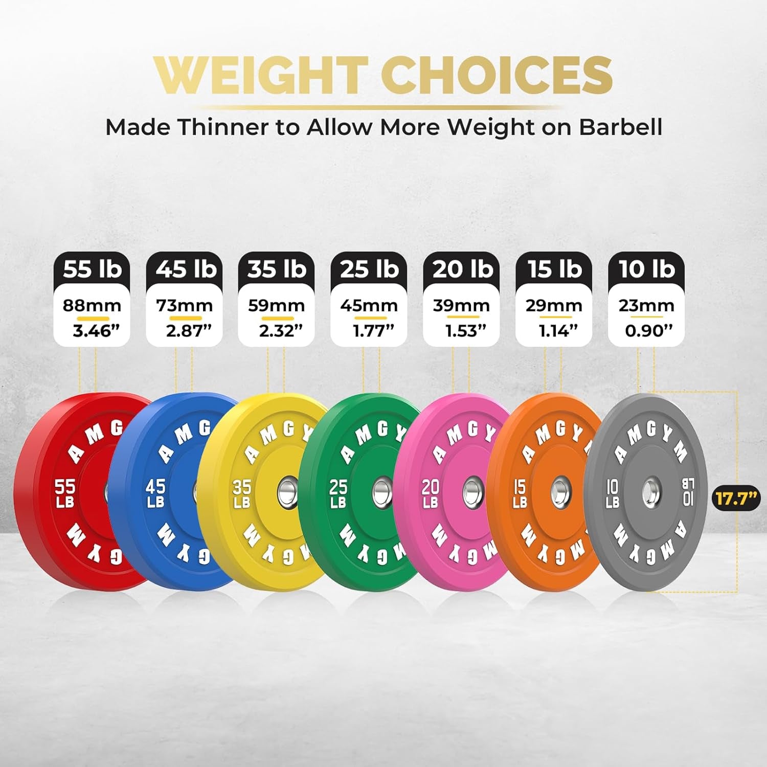 Unleash Your Strength with AMGYM 2 Inch Colorful Bumper Plates - Durable Olympic Weight Plates Set for Your Home Gym, Available in Weights from 10 to 500lbs