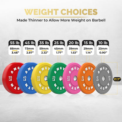 Unleash Your Strength with AMGYM 2 Inch Colorful Bumper Plates - Durable Olympic Weight Plates Set for Your Home Gym, Available in Weights from 10 to 500lbs