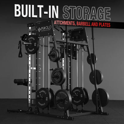 Smith Machine Home Gym, 2200 Lbs Power Rack Cage with Cable Crossover, Power Rack with 1200LB Capacity Adjustable Weight Bench and 230 Lbs Weight Plate, Total Body Strength Training Equipment