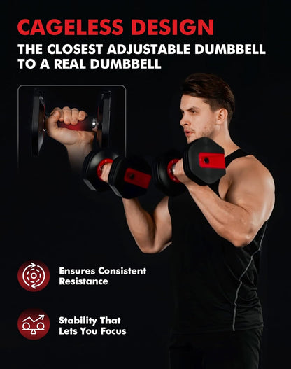 Elevate Your Home Workouts with the Hex Cageless Adjustable Dumbbells Set of 2 - 6-in-1 Space-Saving Solution for Strength Training