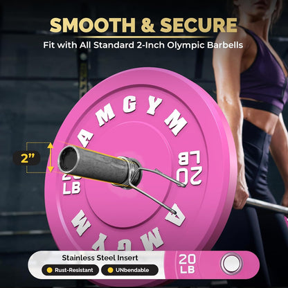 Unleash Your Strength with AMGYM 2 Inch Colorful Bumper Plates - Durable Olympic Weight Plates Set for Your Home Gym, Available in Weights from 10 to 500lbs