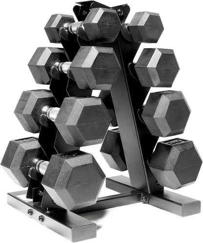 Premium Rubber Coated Dumbbell Weight Set with Space-Saving Vertical Rack | Choose from 100 lb, 150 lb, or 210 lb Options for Ultimate Strength Training