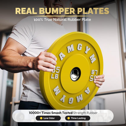 Unleash Your Strength with AMGYM 2 Inch Colorful Bumper Plates - Durable Olympic Weight Plates Set for Your Home Gym, Available in Weights from 10 to 500lbs