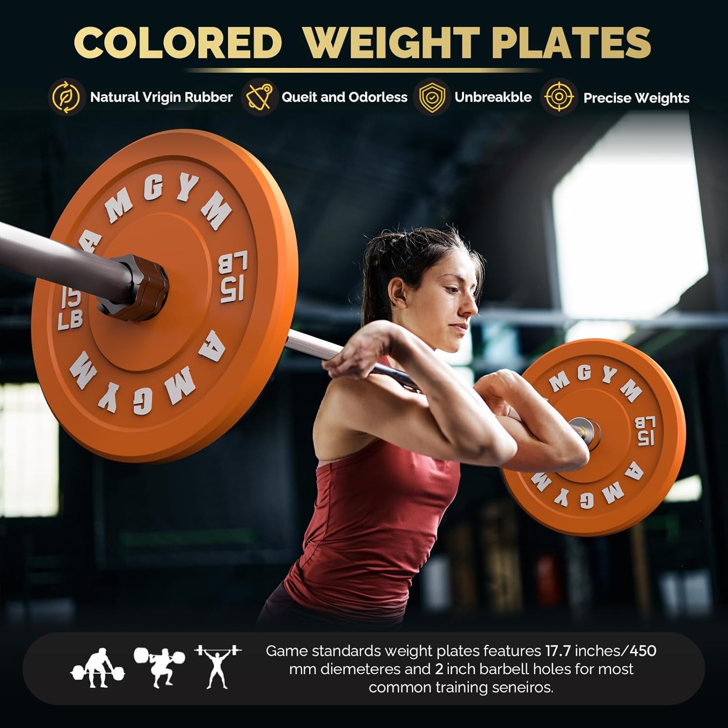 Unleash Your Strength with AMGYM 2 Inch Colorful Bumper Plates - Durable Olympic Weight Plates Set for Your Home Gym, Available in Weights from 10 to 500lbs