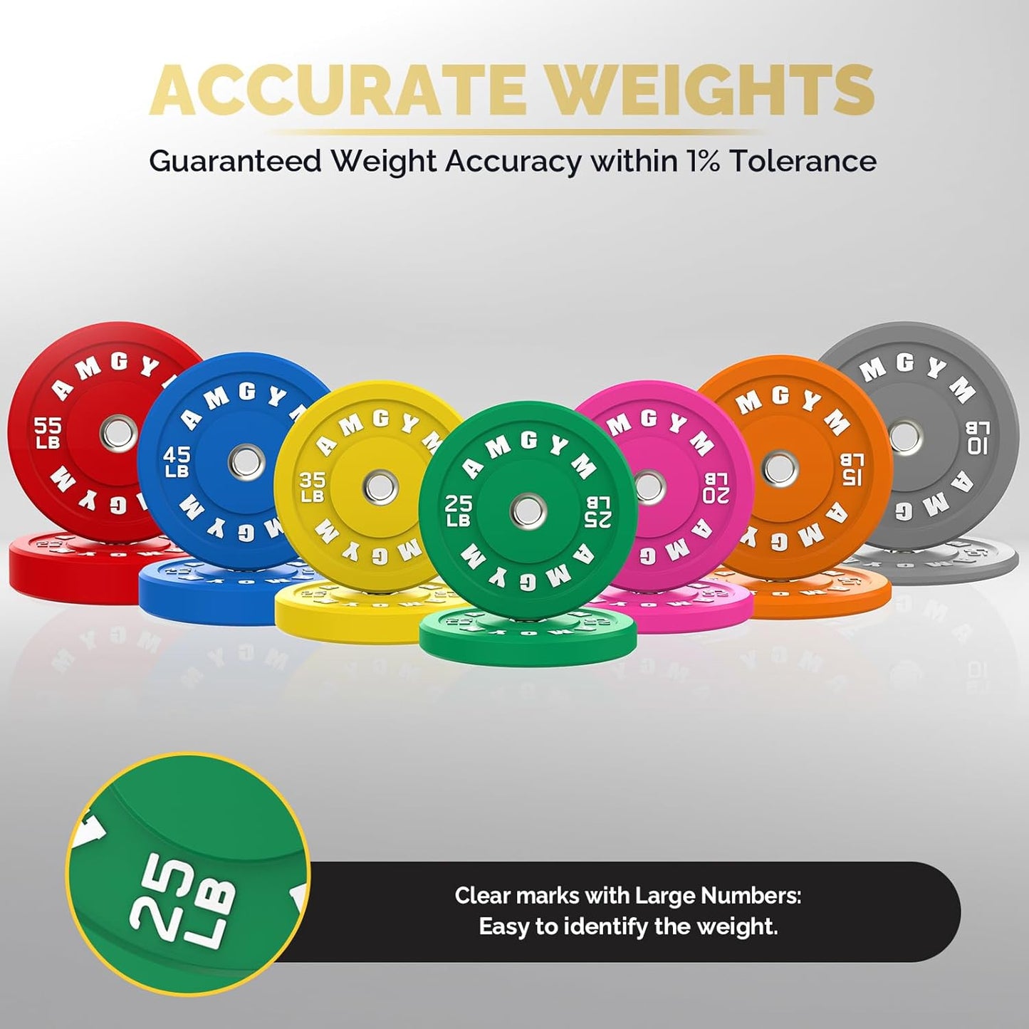 Unleash Your Strength with AMGYM 2 Inch Colorful Bumper Plates - Durable Olympic Weight Plates Set for Your Home Gym, Available in Weights from 10 to 500lbs